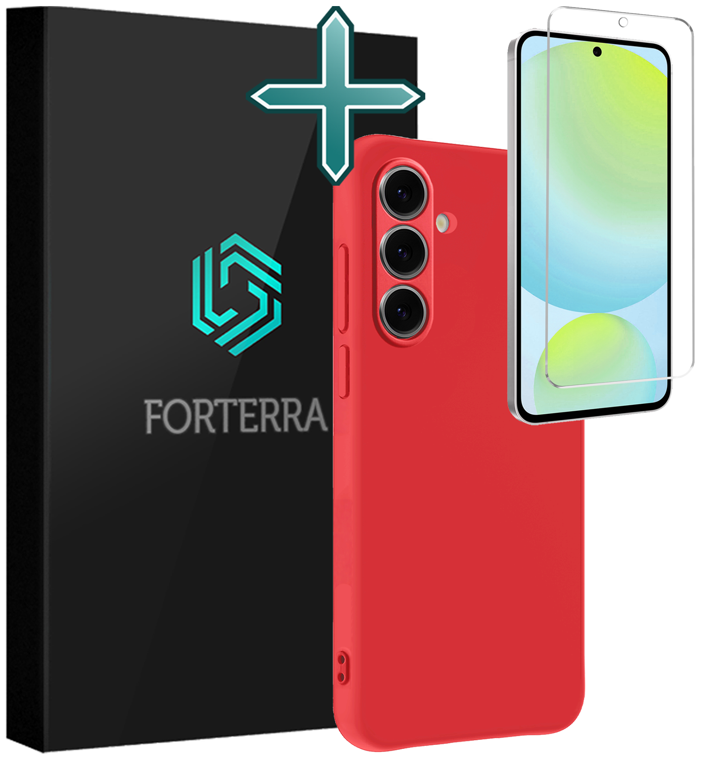 Forterra Hoesje Geschikt voor Samsung S24 FE Case Siliconen Hoes Met Screenprotector - Hoes Geschikt voor Samsung Galaxy S24 FE Hoesje Back Cover - Rood