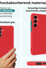 Forterra Hoesje Geschikt voor Samsung S24 FE Case Siliconen Hoes Met Screenprotector - Hoes Geschikt voor Samsung Galaxy S24 FE Hoesje Back Cover - Rood