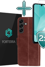 Forterra Hoesje Geschikt voor Samsung A16 Book Case Kunstleer Hoes Met 2x Screenprotector - Hoes Geschikt voor Samsung Galaxy A16 Hoesje Bookcase Met Pasjeshouder - Bruin