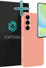 Forterra Hoesje Geschikt voor Samsung S24 FE Case Siliconen Hoes Met Screenprotector - Hoes Geschikt voor Samsung Galaxy S24 FE Hoesje Back Cover - Perzik