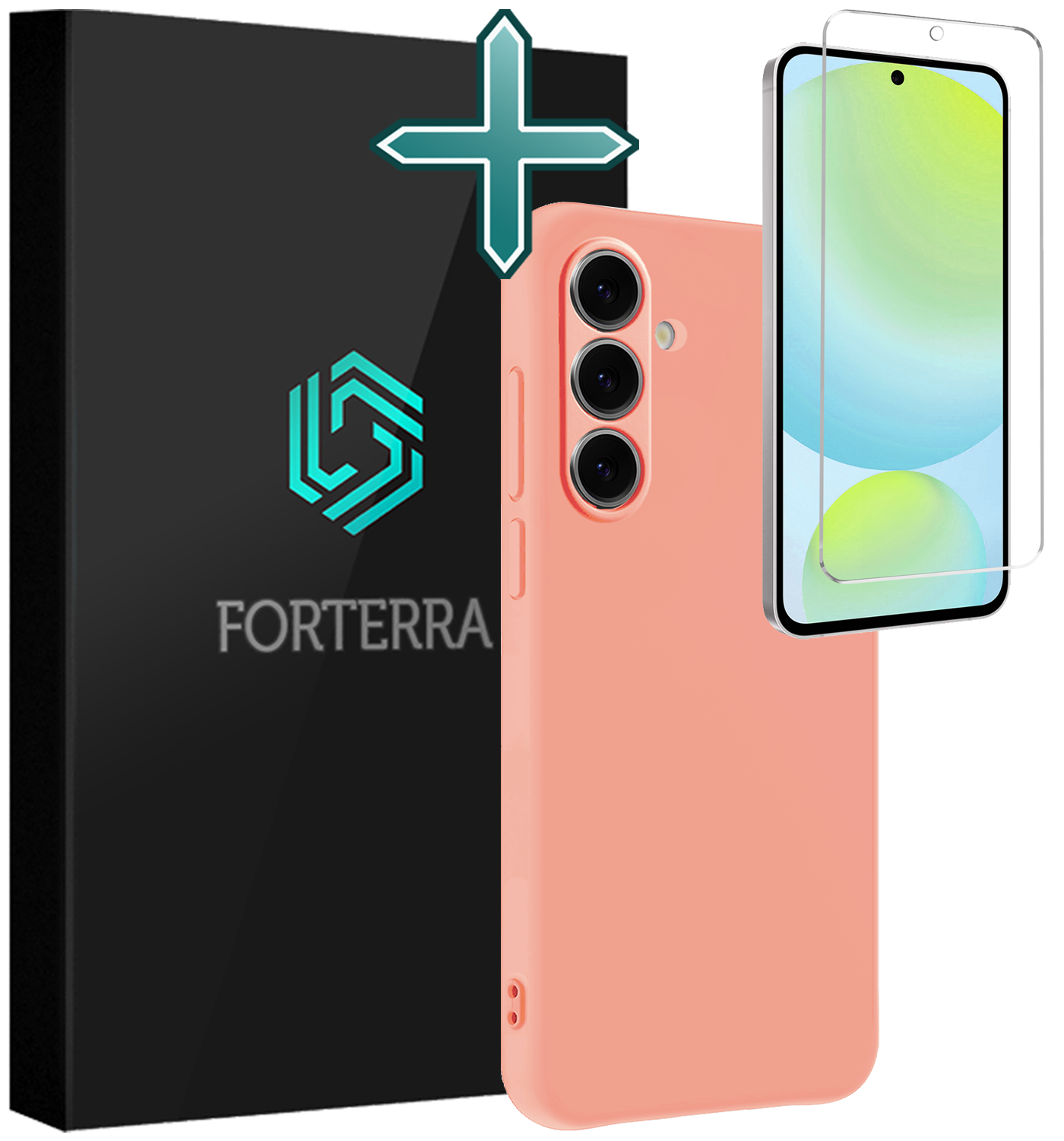 Forterra Hoesje Geschikt voor Samsung S24 FE Case Siliconen Hoes Met Screenprotector - Hoes Geschikt voor Samsung Galaxy S24 FE Hoesje Back Cover - Perzik