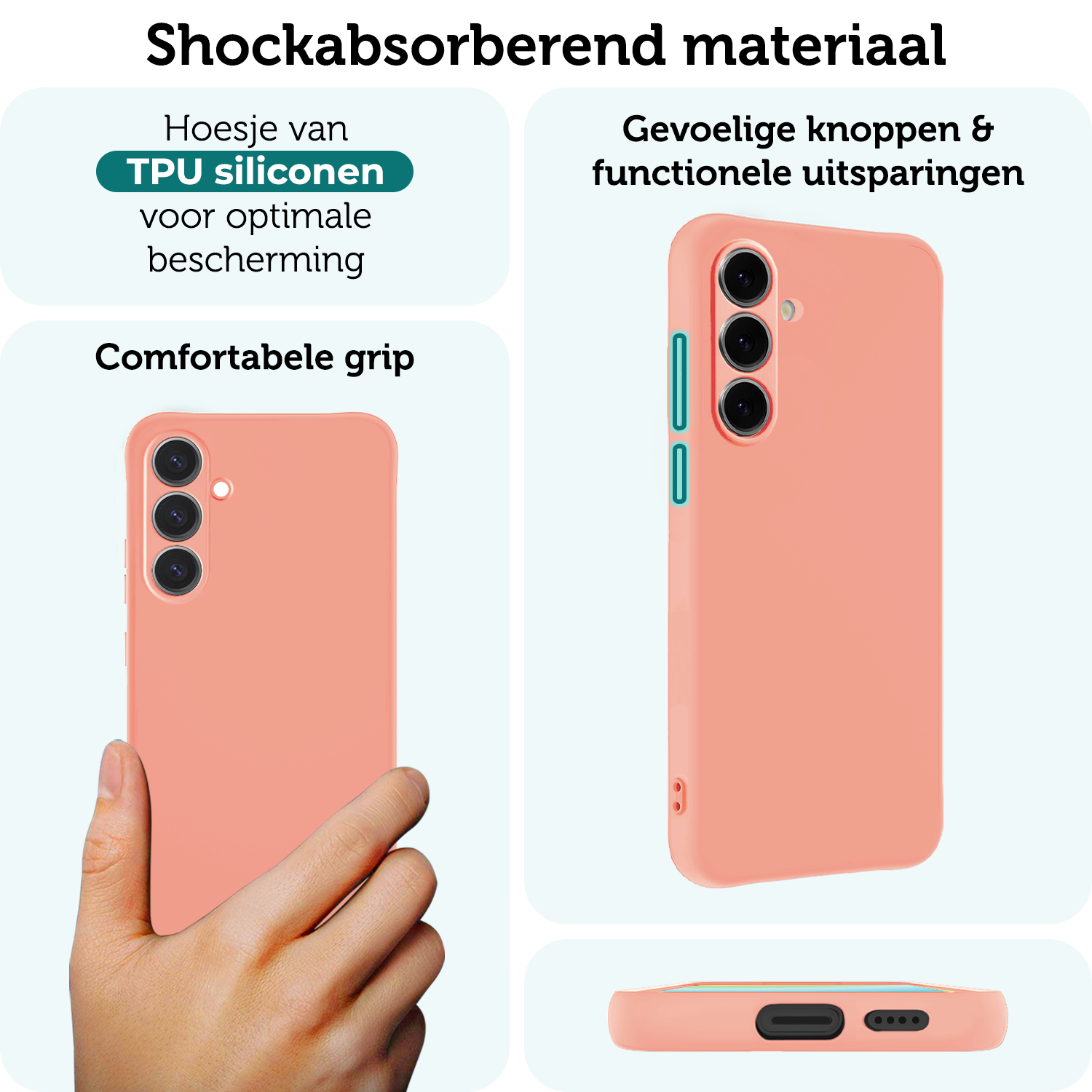 Forterra Hoesje Geschikt voor Samsung S24 FE Case Siliconen Hoes Met Screenprotector - Hoes Geschikt voor Samsung Galaxy S24 FE Hoesje Back Cover - Perzik