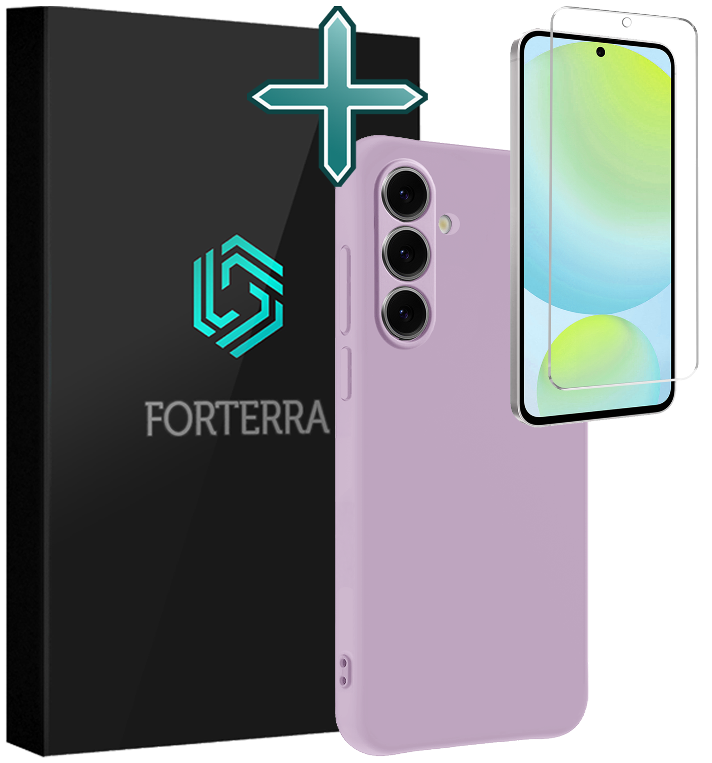 Forterra Hoesje Geschikt voor Samsung S24 FE Case Siliconen Hoes Met Screenprotector - Hoes Geschikt voor Samsung Galaxy S24 FE Hoesje Back Cover - Lila