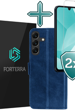 Forterra Hoesje Geschikt voor Samsung A16 Book Case Kunstleer Hoes Met 2x Screenprotector - Hoes Geschikt voor Samsung Galaxy A16 Hoesje Bookcase Met Pasjeshouder - Donkerblauw
