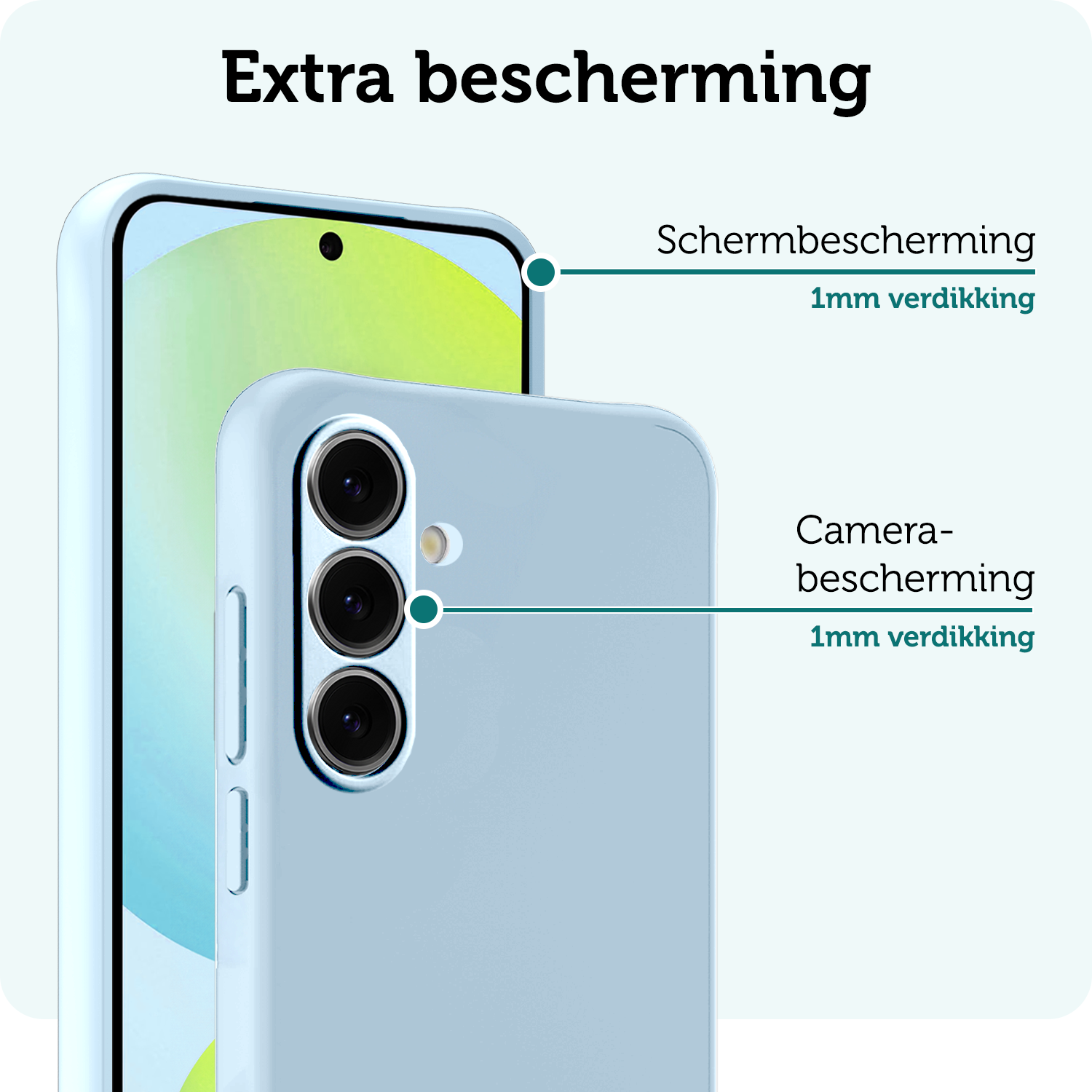 Forterra Hoesje Geschikt voor Samsung S24 FE Case Siliconen Hoes Met Screenprotector - Hoes Geschikt voor Samsung Galaxy S24 FE Hoesje Back Cover - Lichtblauw