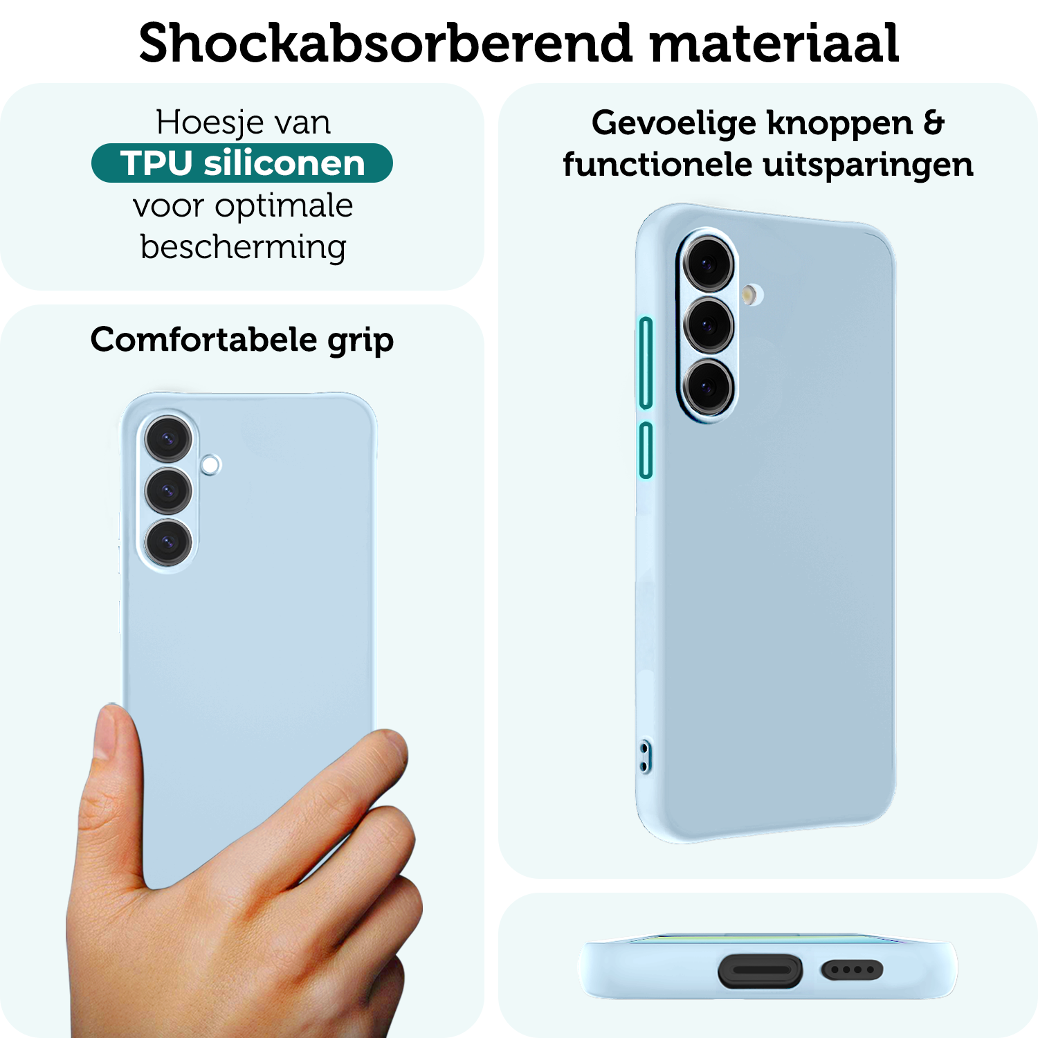 Forterra Hoesje Geschikt voor Samsung S24 FE Case Siliconen Hoes Met Screenprotector - Hoes Geschikt voor Samsung Galaxy S24 FE Hoesje Back Cover - Lichtblauw