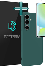 Forterra Hoesje Geschikt voor Samsung S24 FE Case Siliconen Hoes Met Screenprotector - Hoes Geschikt voor Samsung Galaxy S24 FE Hoesje Back Cover - Donkergroen