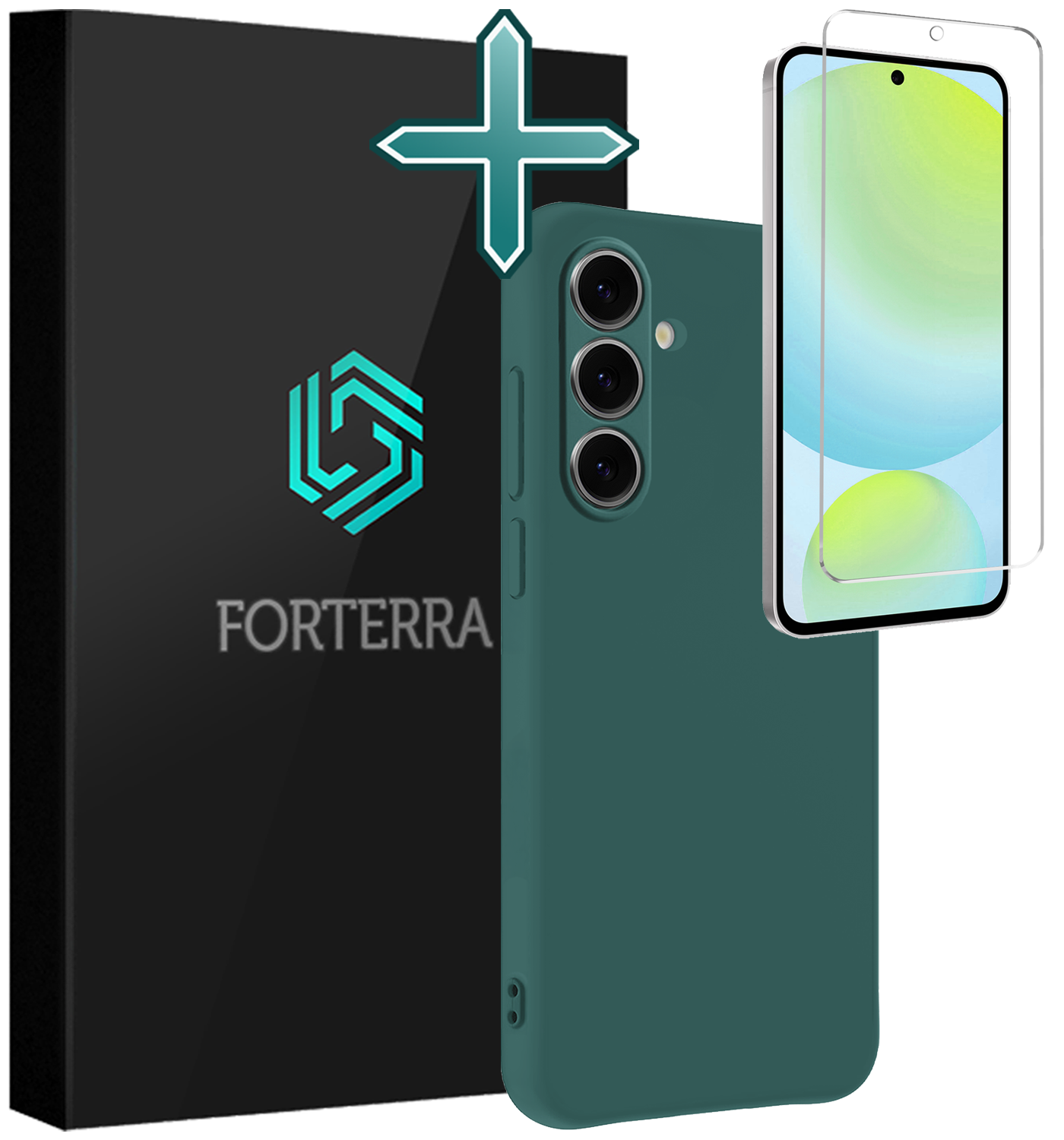 Forterra Hoesje Geschikt voor Samsung S24 FE Case Siliconen Hoes Met Screenprotector - Hoes Geschikt voor Samsung Galaxy S24 FE Hoesje Back Cover - Donkergroen