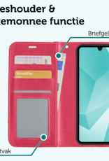 Forterra Hoesje Geschikt voor Samsung A16 Book Case Kunstleer Hoes Met 2x Screenprotector - Hoes Geschikt voor Samsung Galaxy A16 Hoesje Bookcase Met Pasjeshouder - Donkerroze