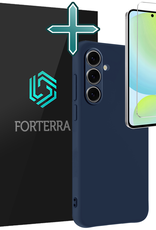Forterra Hoesje Geschikt voor Samsung S24 FE Case Siliconen Hoes Met Screenprotector - Hoes Geschikt voor Samsung Galaxy S24 FE Hoesje Back Cover - Donkerblauw