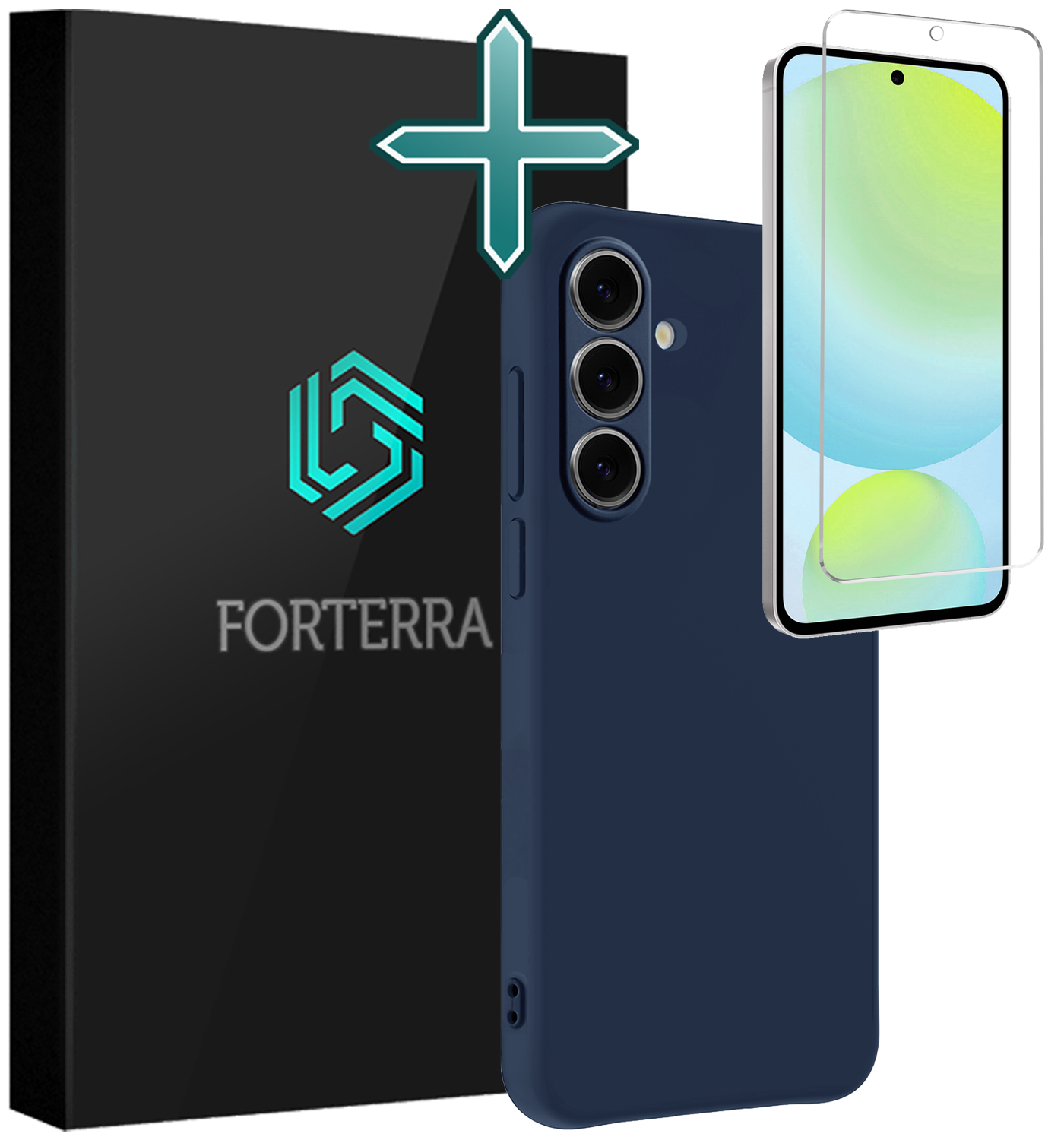 Forterra Hoesje Geschikt voor Samsung S24 FE Case Siliconen Hoes Met Screenprotector - Hoes Geschikt voor Samsung Galaxy S24 FE Hoesje Back Cover - Donkerblauw