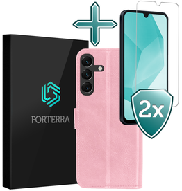 Forterra Forterra Samsung Galaxy A16 Hoesje Bookcase Met 2x Screenprotector - Lichtroze