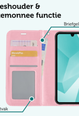 Forterra Hoesje Geschikt voor Samsung A16 Book Case Kunstleer Hoes Met 2x Screenprotector - Hoes Geschikt voor Samsung Galaxy A16 Hoesje Bookcase Met Pasjeshouder - Lichtroze
