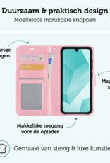Forterra Hoesje Geschikt voor Samsung A16 Book Case Kunstleer Hoes Met 2x Screenprotector - Hoes Geschikt voor Samsung Galaxy A16 Hoesje Bookcase Met Pasjeshouder - Lichtroze