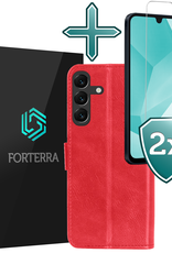Forterra Hoesje Geschikt voor Samsung A16 Book Case Kunstleer Hoes Met 2x Screenprotector - Hoes Geschikt voor Samsung Galaxy A16 Hoesje Bookcase Met Pasjeshouder - Rood