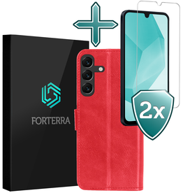 Forterra Forterra Samsung Galaxy A16 Hoesje Bookcase Met 2x Screenprotector - Rood