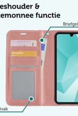 Forterra Hoesje Geschikt voor Samsung A16 Book Case Kunstleer Hoes Met 2x Screenprotector - Hoes Geschikt voor Samsung Galaxy A16 Hoesje Bookcase Met Pasjeshouder - Rosé goud