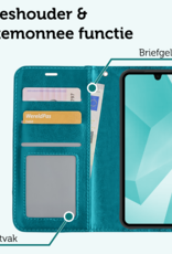 Forterra Hoesje Geschikt voor Samsung A16 Book Case Kunstleer Hoes Met 2x Screenprotector - Hoes Geschikt voor Samsung Galaxy A16 Hoesje Bookcase Met Pasjeshouder - Turquoise