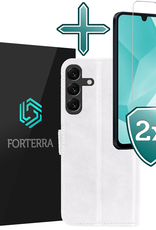 Forterra Hoesje Geschikt voor Samsung A16 Book Case Kunstleer Hoes Met 2x Screenprotector - Hoes Geschikt voor Samsung Galaxy A16 Hoesje Bookcase Met Pasjeshouder - Wit