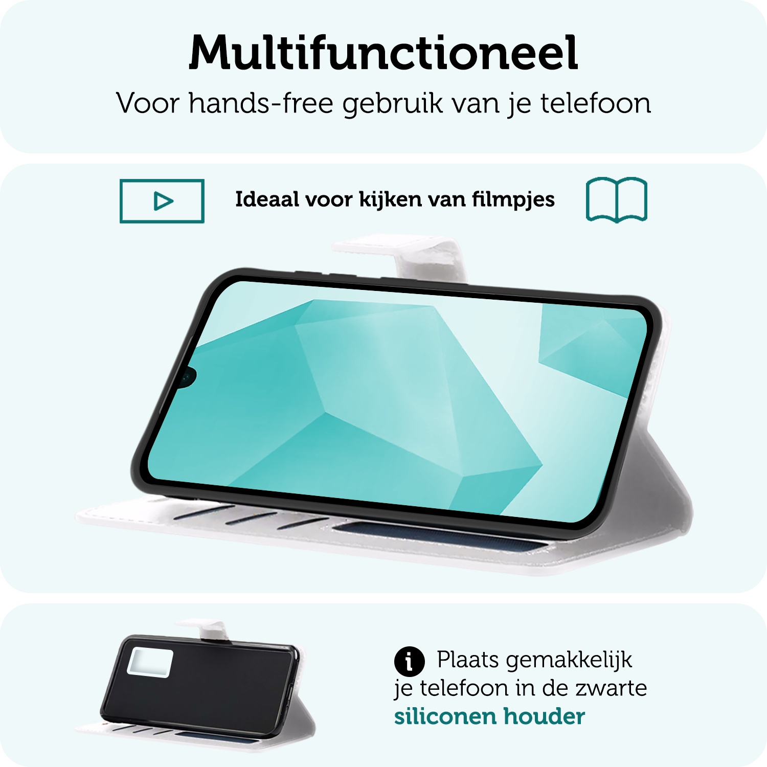 Forterra Hoesje Geschikt voor Samsung A16 Book Case Kunstleer Hoes Met 2x Screenprotector - Hoes Geschikt voor Samsung Galaxy A16 Hoesje Bookcase Met Pasjeshouder - Wit