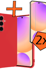 Nomfy Hoesje Geschikt voor Samsung S24 FE Hoesje Siliconen Cover Case Met 2x Screenprotector - Hoes Geschikt voor Samsung Galaxy S24 FE Hoes Back Case - Rood