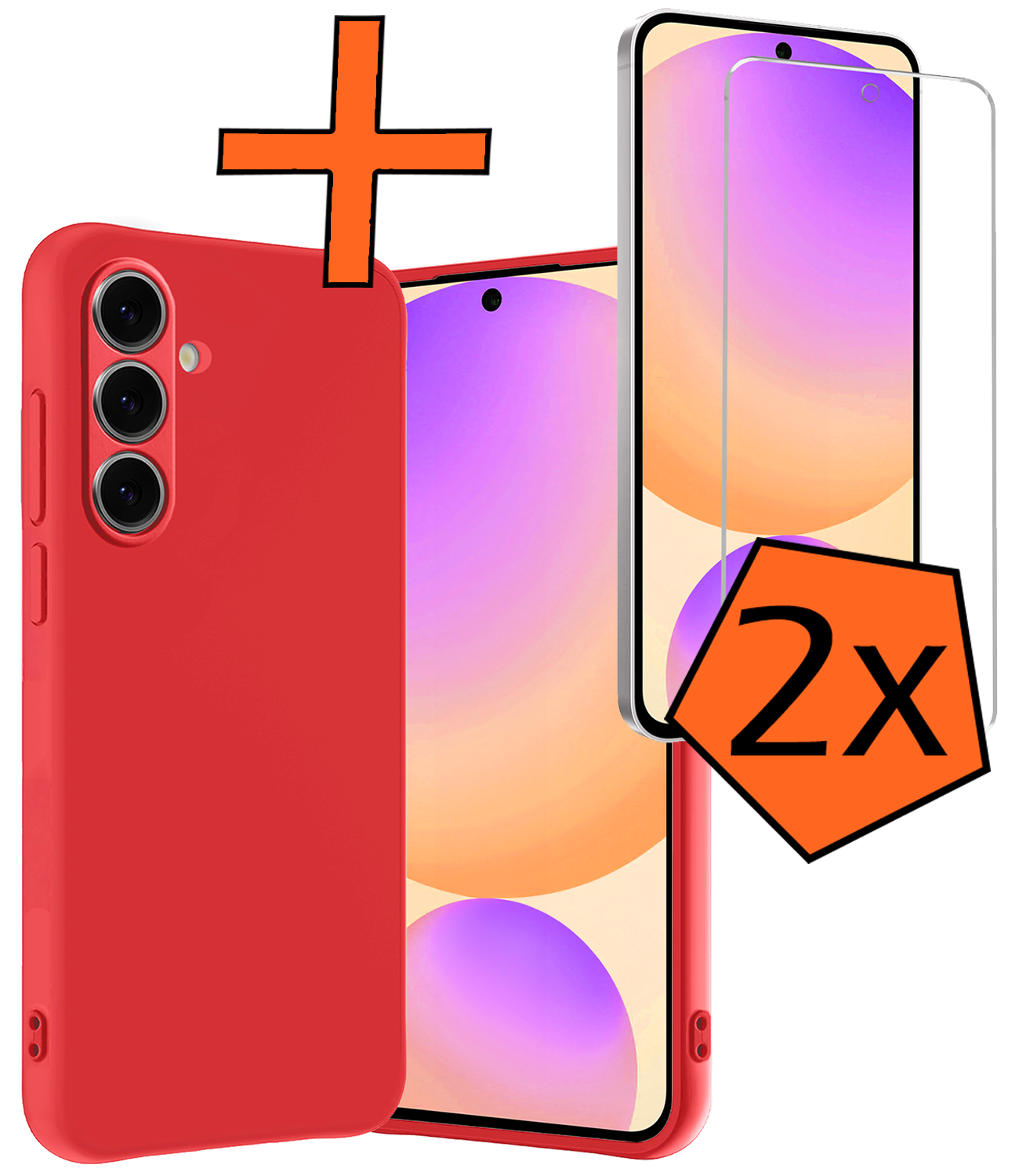 Nomfy Hoesje Geschikt voor Samsung S24 FE Hoesje Siliconen Cover Case Met 2x Screenprotector - Hoes Geschikt voor Samsung Galaxy S24 FE Hoes Back Case - Rood