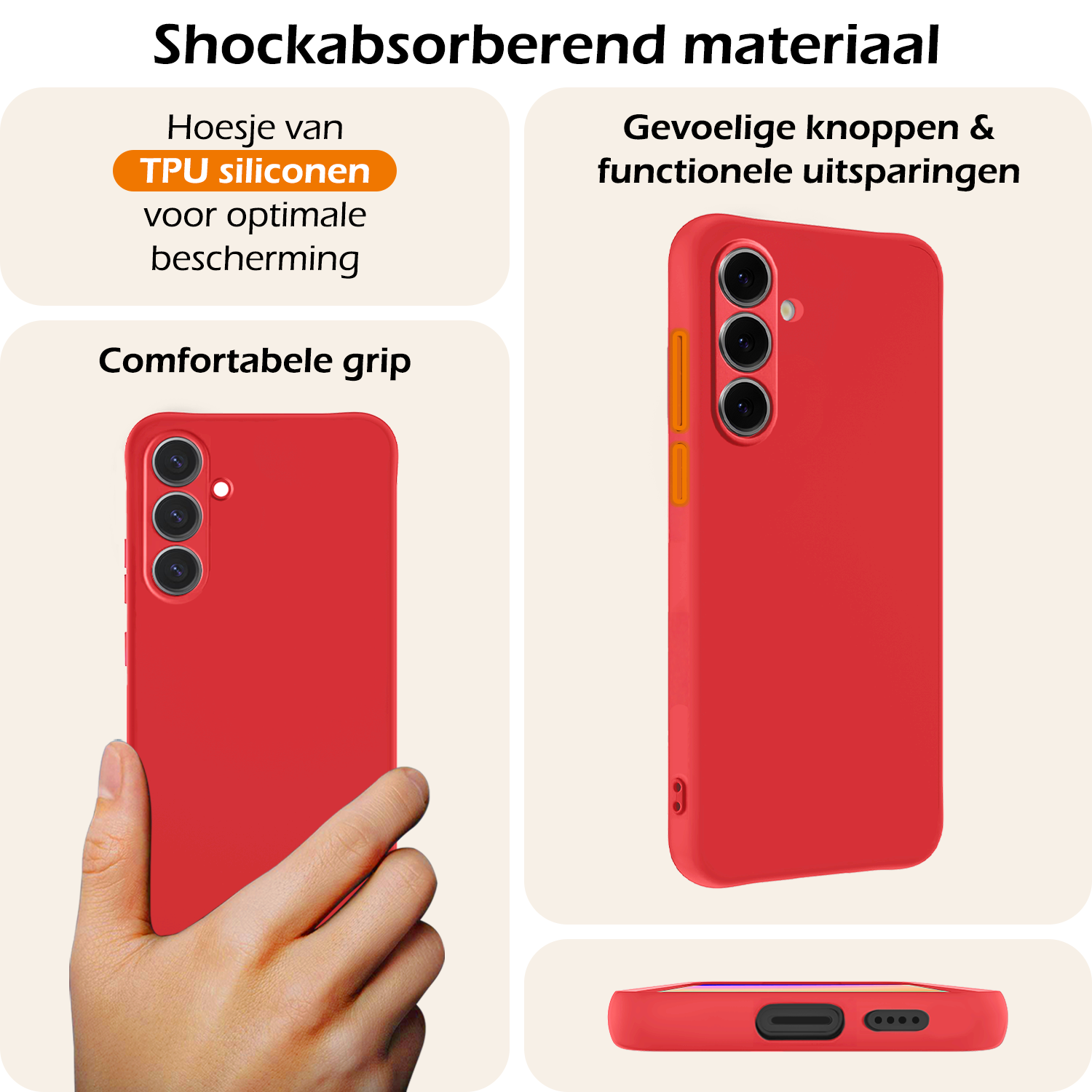 Nomfy Hoesje Geschikt voor Samsung S24 FE Hoesje Siliconen Cover Case Met 2x Screenprotector - Hoes Geschikt voor Samsung Galaxy S24 FE Hoes Back Case - Rood