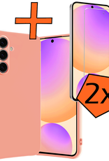 Nomfy Hoesje Geschikt voor Samsung S24 FE Hoesje Siliconen Cover Case Met 2x Screenprotector - Hoes Geschikt voor Samsung Galaxy S24 FE Hoes Back Case - Perzik