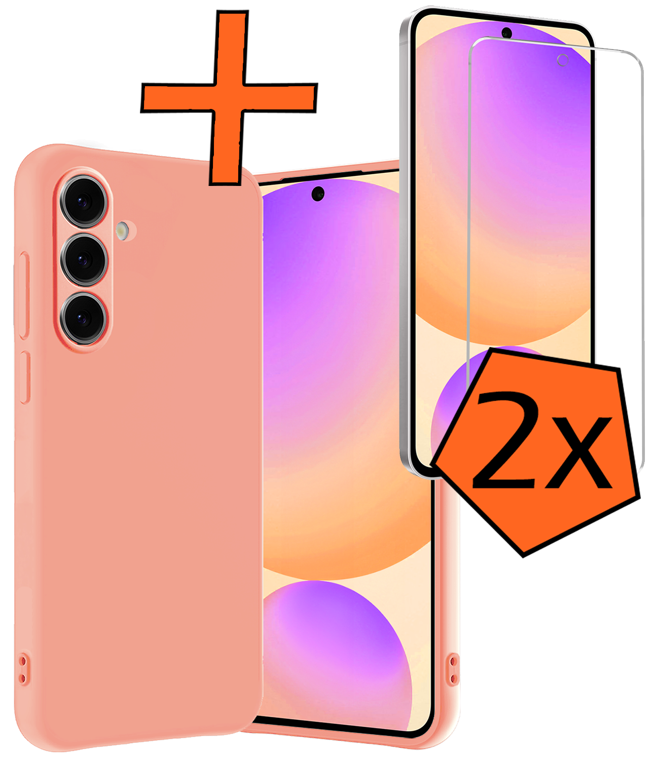 Nomfy Hoesje Geschikt voor Samsung S24 FE Hoesje Siliconen Cover Case Met 2x Screenprotector - Hoes Geschikt voor Samsung Galaxy S24 FE Hoes Back Case - Perzik