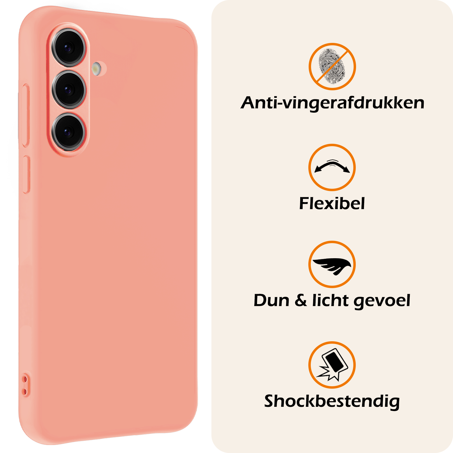 Nomfy Hoesje Geschikt voor Samsung S24 FE Hoesje Siliconen Cover Case Met 2x Screenprotector - Hoes Geschikt voor Samsung Galaxy S24 FE Hoes Back Case - Perzik