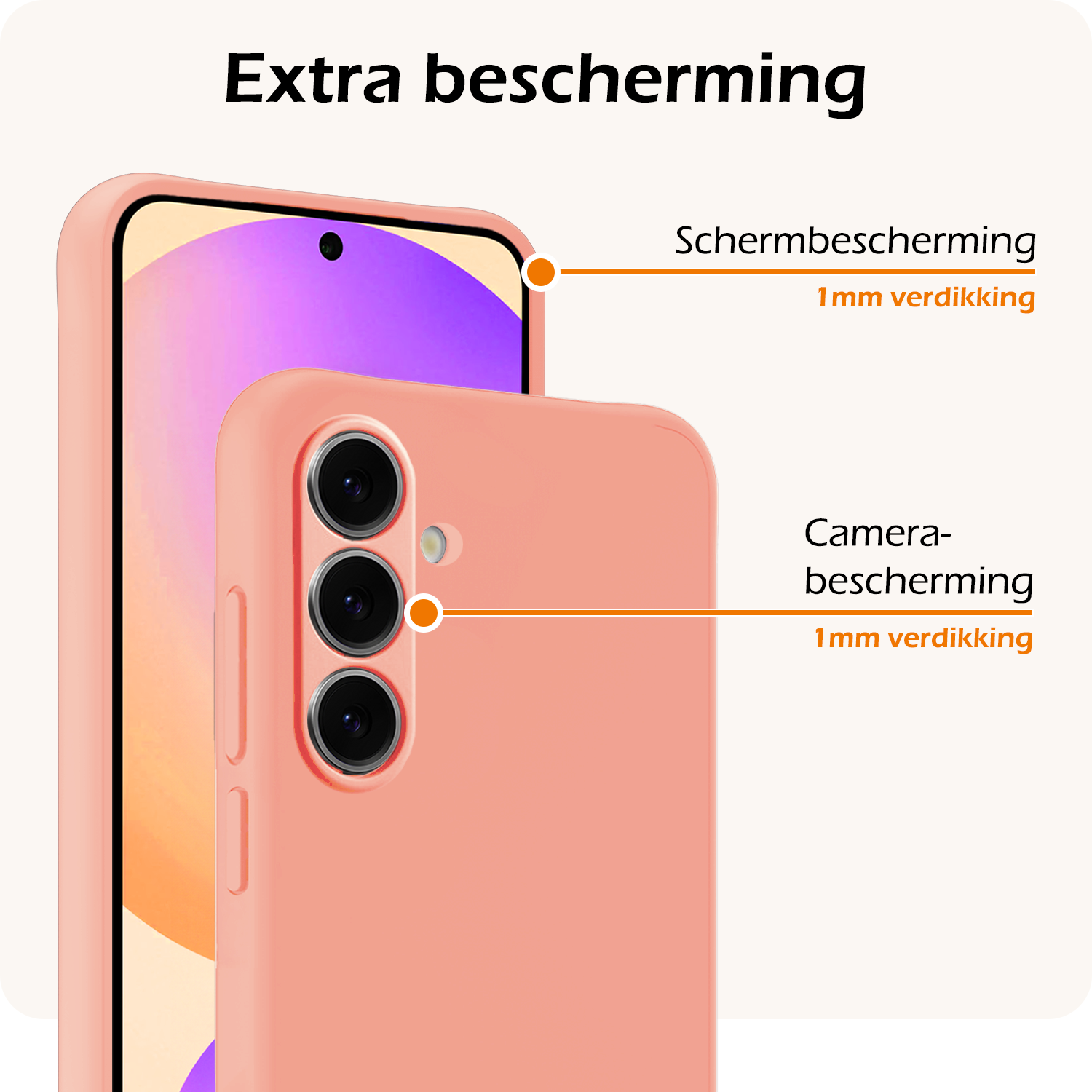 Nomfy Hoesje Geschikt voor Samsung S24 FE Hoesje Siliconen Cover Case Met 2x Screenprotector - Hoes Geschikt voor Samsung Galaxy S24 FE Hoes Back Case - Perzik