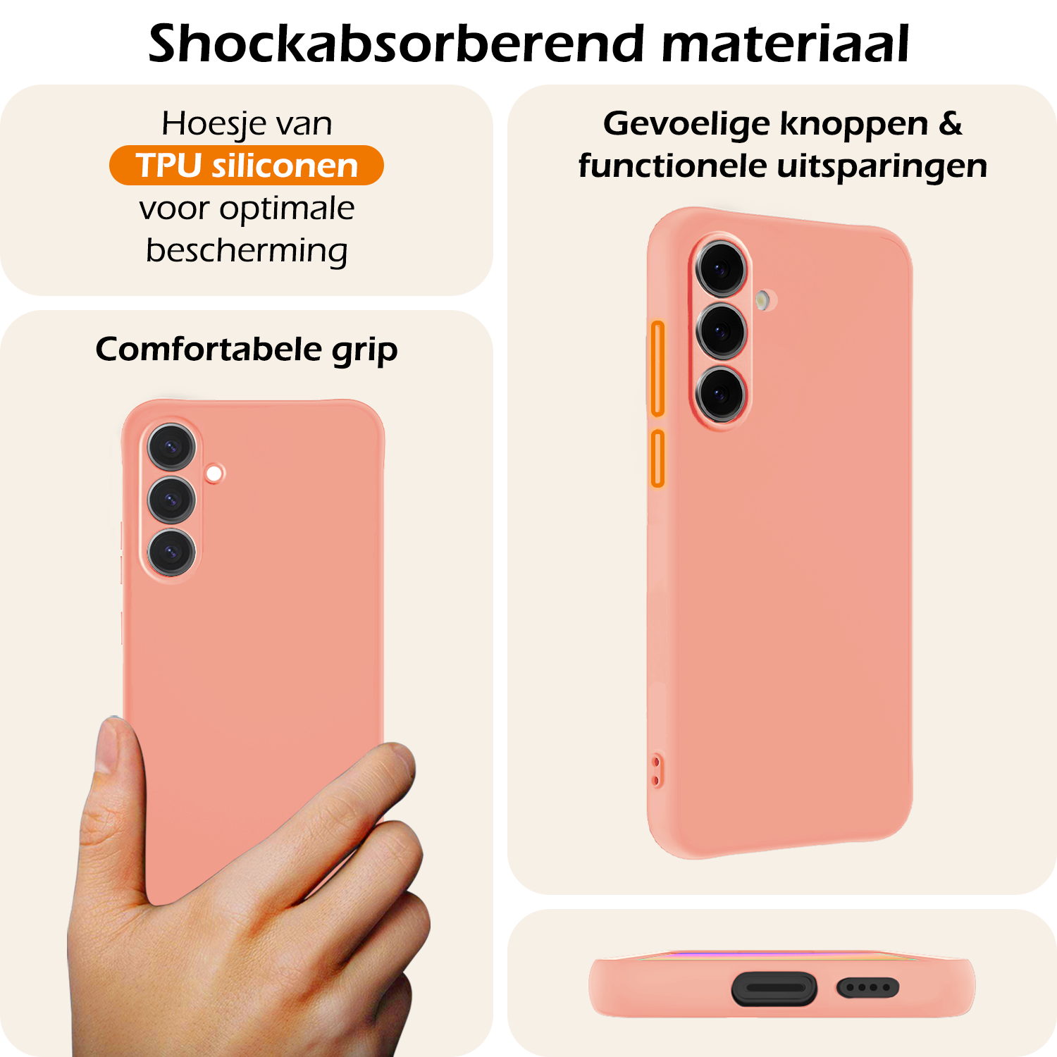 Nomfy Hoesje Geschikt voor Samsung S24 FE Hoesje Siliconen Cover Case Met 2x Screenprotector - Hoes Geschikt voor Samsung Galaxy S24 FE Hoes Back Case - Perzik