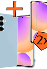 Nomfy Hoesje Geschikt voor Samsung S24 FE Hoesje Siliconen Cover Case Met 2x Screenprotector - Hoes Geschikt voor Samsung Galaxy S24 FE Hoes Back Case - Lichtblauw