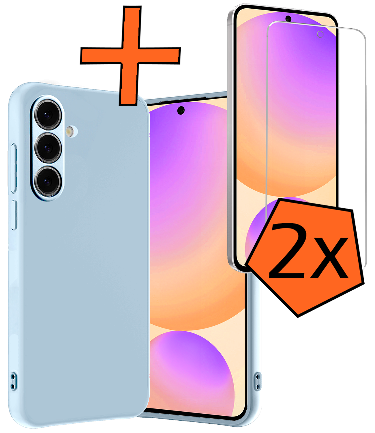 Nomfy Hoesje Geschikt voor Samsung S24 FE Hoesje Siliconen Cover Case Met 2x Screenprotector - Hoes Geschikt voor Samsung Galaxy S24 FE Hoes Back Case - Lichtblauw