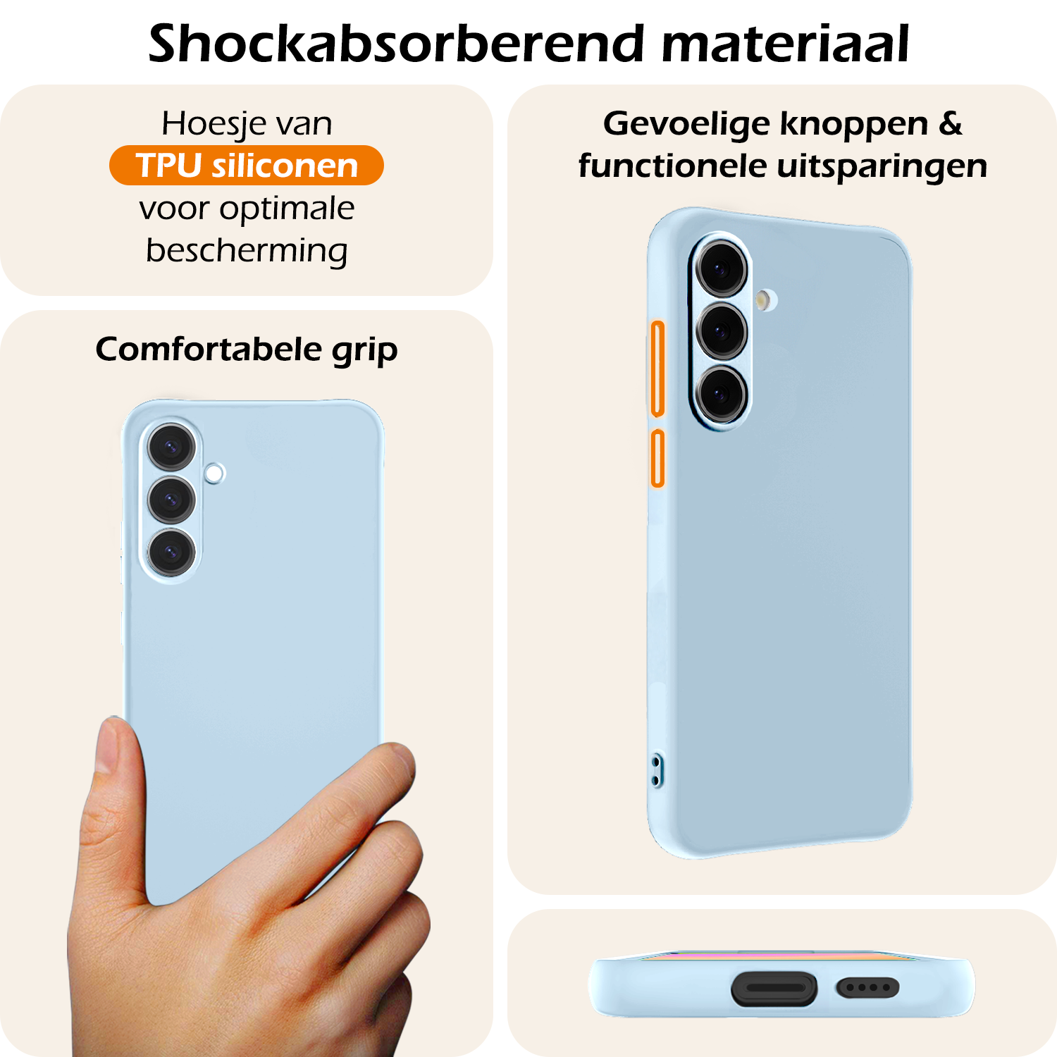 Nomfy Hoesje Geschikt voor Samsung S24 FE Hoesje Siliconen Cover Case Met 2x Screenprotector - Hoes Geschikt voor Samsung Galaxy S24 FE Hoes Back Case - Lichtblauw