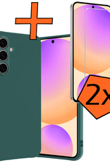 Nomfy Hoesje Geschikt voor Samsung S24 FE Hoesje Siliconen Cover Case Met 2x Screenprotector - Hoes Geschikt voor Samsung Galaxy S24 FE Hoes Back Case - Donkergroen