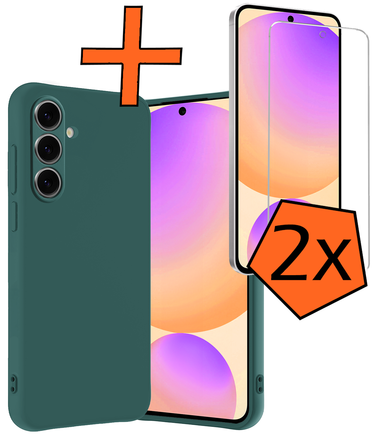 Nomfy Hoesje Geschikt voor Samsung S24 FE Hoesje Siliconen Cover Case Met 2x Screenprotector - Hoes Geschikt voor Samsung Galaxy S24 FE Hoes Back Case - Donkergroen