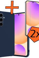 Nomfy Hoesje Geschikt voor Samsung S24 FE Hoesje Siliconen Cover Case Met 2x Screenprotector - Hoes Geschikt voor Samsung Galaxy S24 FE Hoes Back Case - Donkerblauw