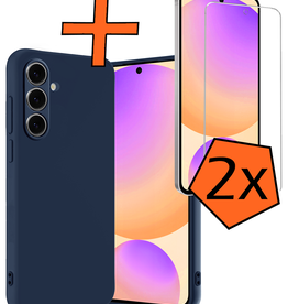 Nomfy Nomfy Samsung Galaxy S24 FE Hoesje Siliconen Met 2x Screenprotector - Donkerblauw