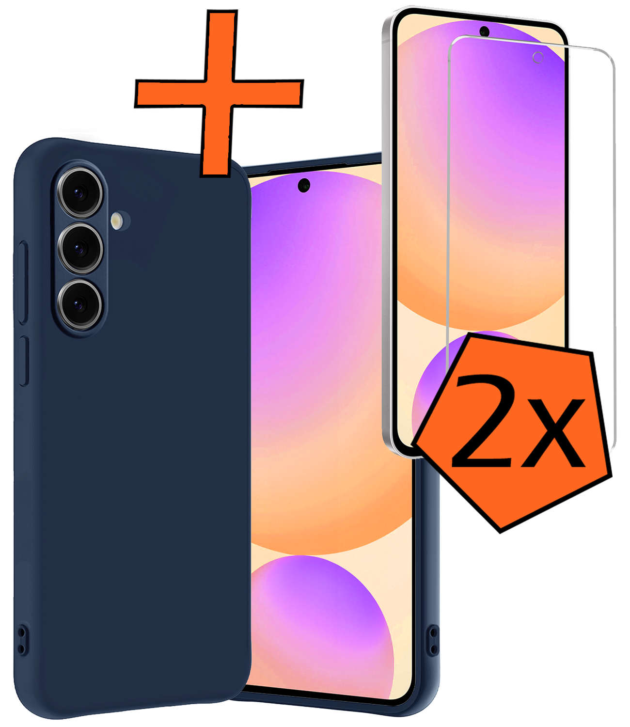 Nomfy Hoesje Geschikt voor Samsung S24 FE Hoesje Siliconen Cover Case Met 2x Screenprotector - Hoes Geschikt voor Samsung Galaxy S24 FE Hoes Back Case - Donkerblauw