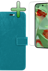 BASEY. Hoesje Geschikt voor Google Pixel 9 Pro Hoesje Book Case Hoes Portemonnee Cover Walletcase Met Screenprotector - Hoes Geschikt voor Google Pixel 9 Pro Hoes Bookcase Hoesje - Turquoise