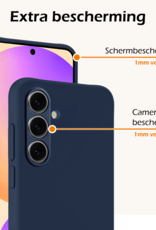 Nomfy Hoesje Geschikt voor Samsung S24 FE Hoesje Siliconen Cover Case Met 2x Screenprotector - Hoes Geschikt voor Samsung Galaxy S24 FE Hoes Back Case - Donkerblauw