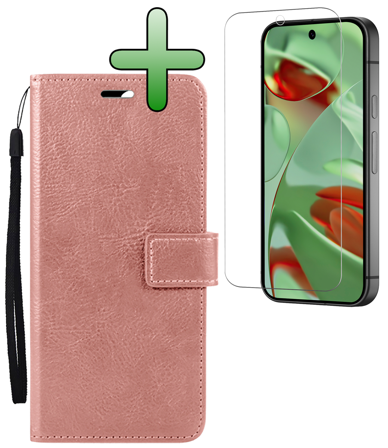 BASEY. Hoesje Geschikt voor Google Pixel 9 Pro Hoesje Book Case Hoes Portemonnee Cover Walletcase Met Screenprotector - Hoes Geschikt voor Google Pixel 9 Pro Hoes Bookcase Hoesje - Rosé goud