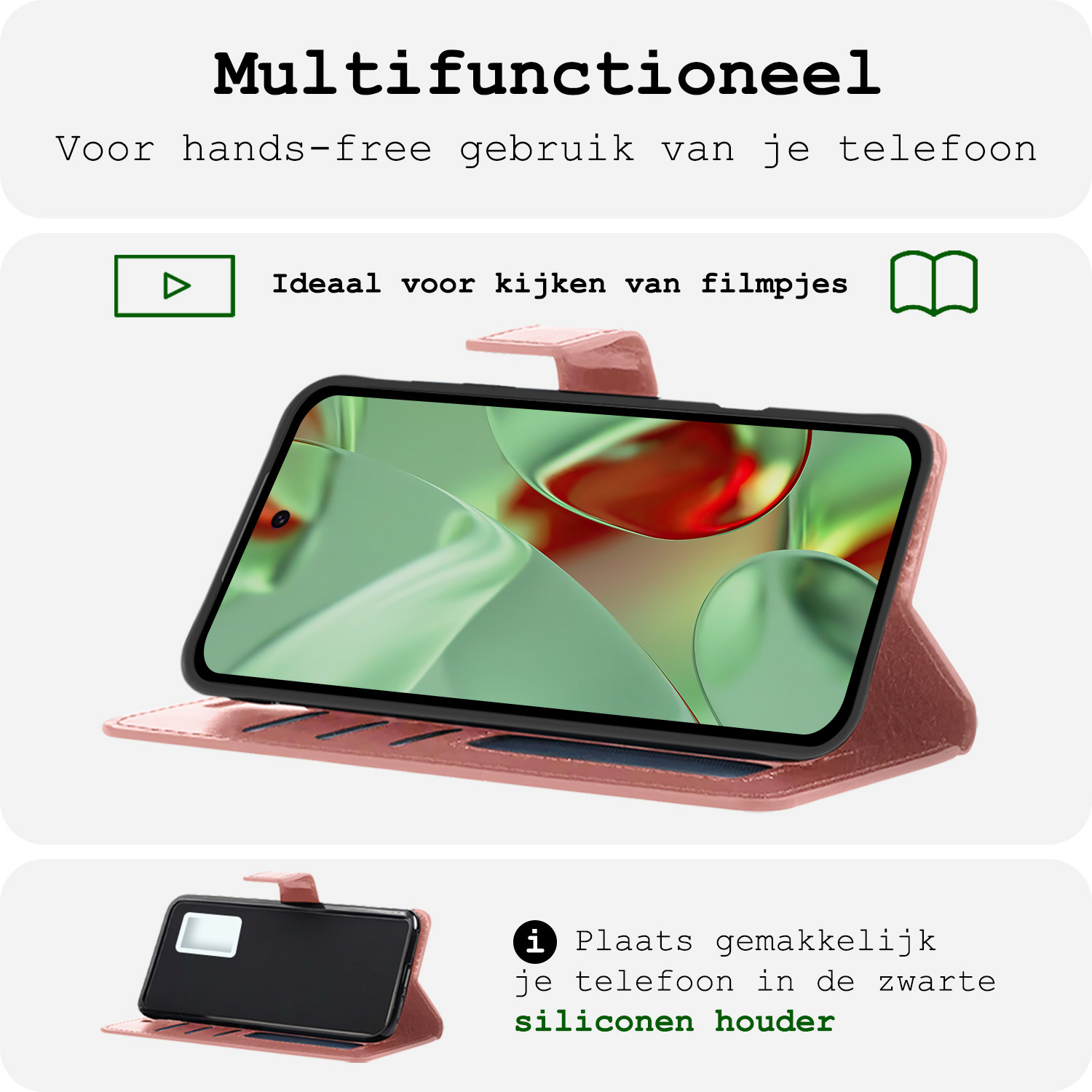 BASEY. Hoesje Geschikt voor Google Pixel 9 Pro Hoesje Book Case Hoes Portemonnee Cover Walletcase Met Screenprotector - Hoes Geschikt voor Google Pixel 9 Pro Hoes Bookcase Hoesje - Rosé goud