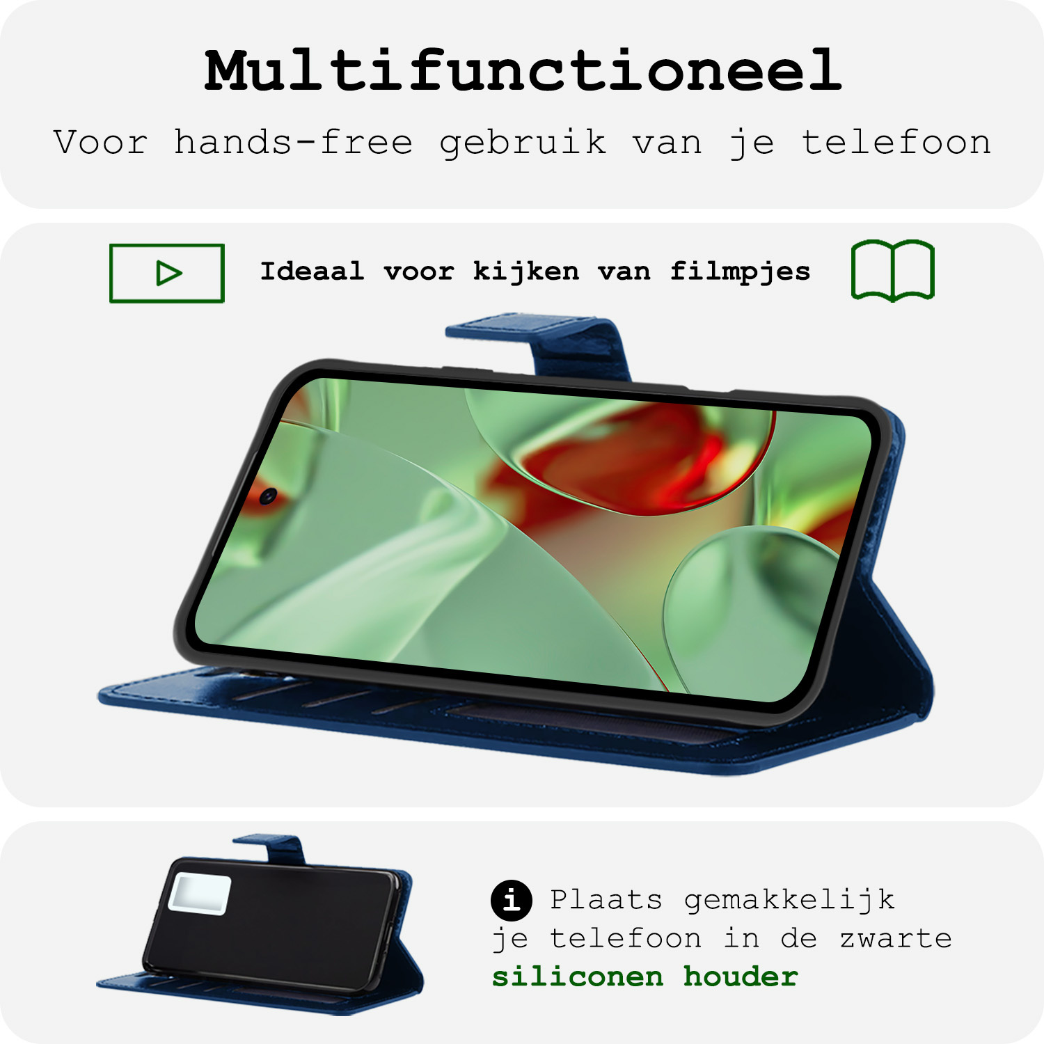 BASEY. Hoesje Geschikt voor Google Pixel 9 Pro Hoesje Book Case Hoes Portemonnee Cover Walletcase Met Screenprotector - Hoes Geschikt voor Google Pixel 9 Pro Hoes Bookcase Hoesje - Donkerblauw