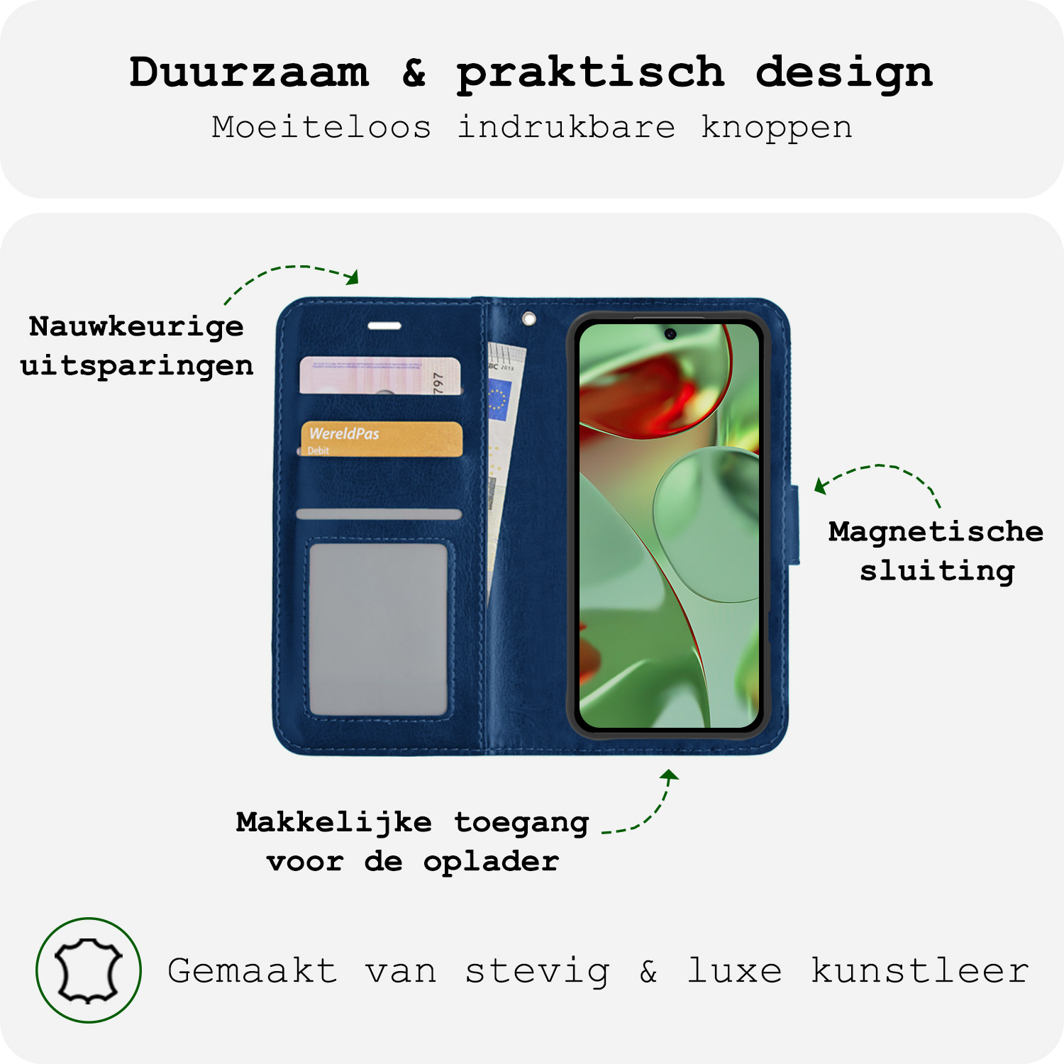 BASEY. Hoesje Geschikt voor Google Pixel 9 Pro Hoesje Book Case Hoes Portemonnee Cover Walletcase Met Screenprotector - Hoes Geschikt voor Google Pixel 9 Pro Hoes Bookcase Hoesje - Donkerblauw