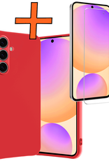 Nomfy Hoesje Geschikt voor Samsung S24 FE Hoesje Siliconen Cover Case Met Screenprotector - Hoes Geschikt voor Samsung Galaxy S24 FE Hoes Back Case - Rood