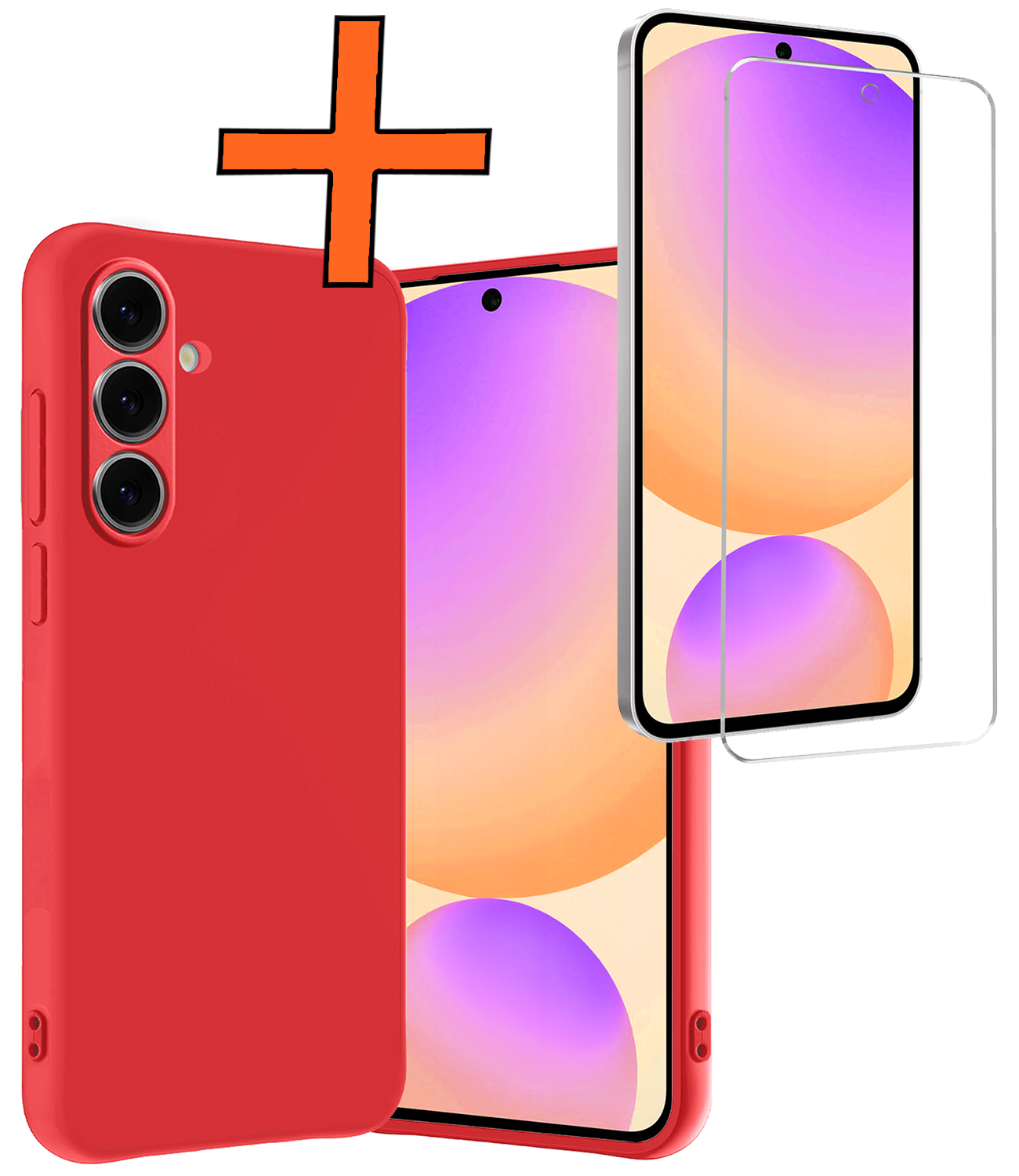 Nomfy Hoesje Geschikt voor Samsung S24 FE Hoesje Siliconen Cover Case Met Screenprotector - Hoes Geschikt voor Samsung Galaxy S24 FE Hoes Back Case - Rood