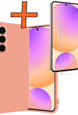 Nomfy Hoesje Geschikt voor Samsung S24 FE Hoesje Siliconen Cover Case Met Screenprotector - Hoes Geschikt voor Samsung Galaxy S24 FE Hoes Back Case - Perzik