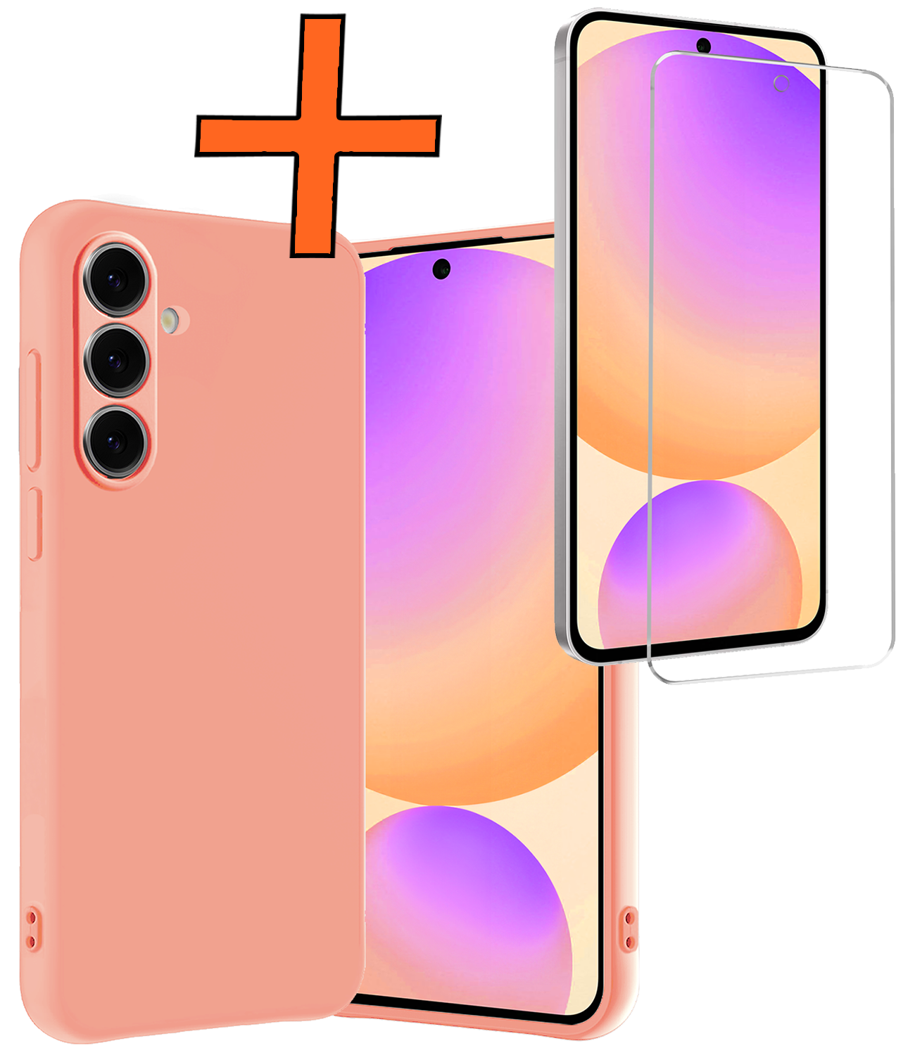 Nomfy Hoesje Geschikt voor Samsung S24 FE Hoesje Siliconen Cover Case Met Screenprotector - Hoes Geschikt voor Samsung Galaxy S24 FE Hoes Back Case - Perzik